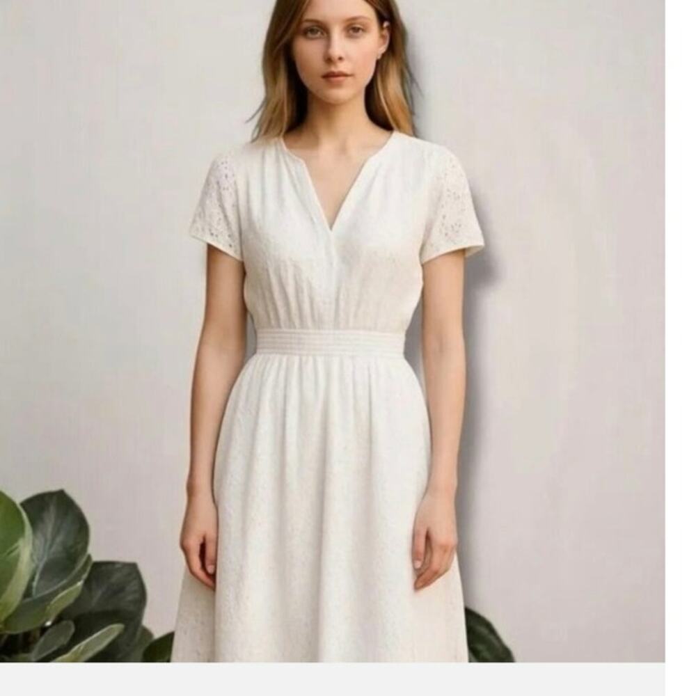 New Joie white eyelet cottage core midi dress size XL